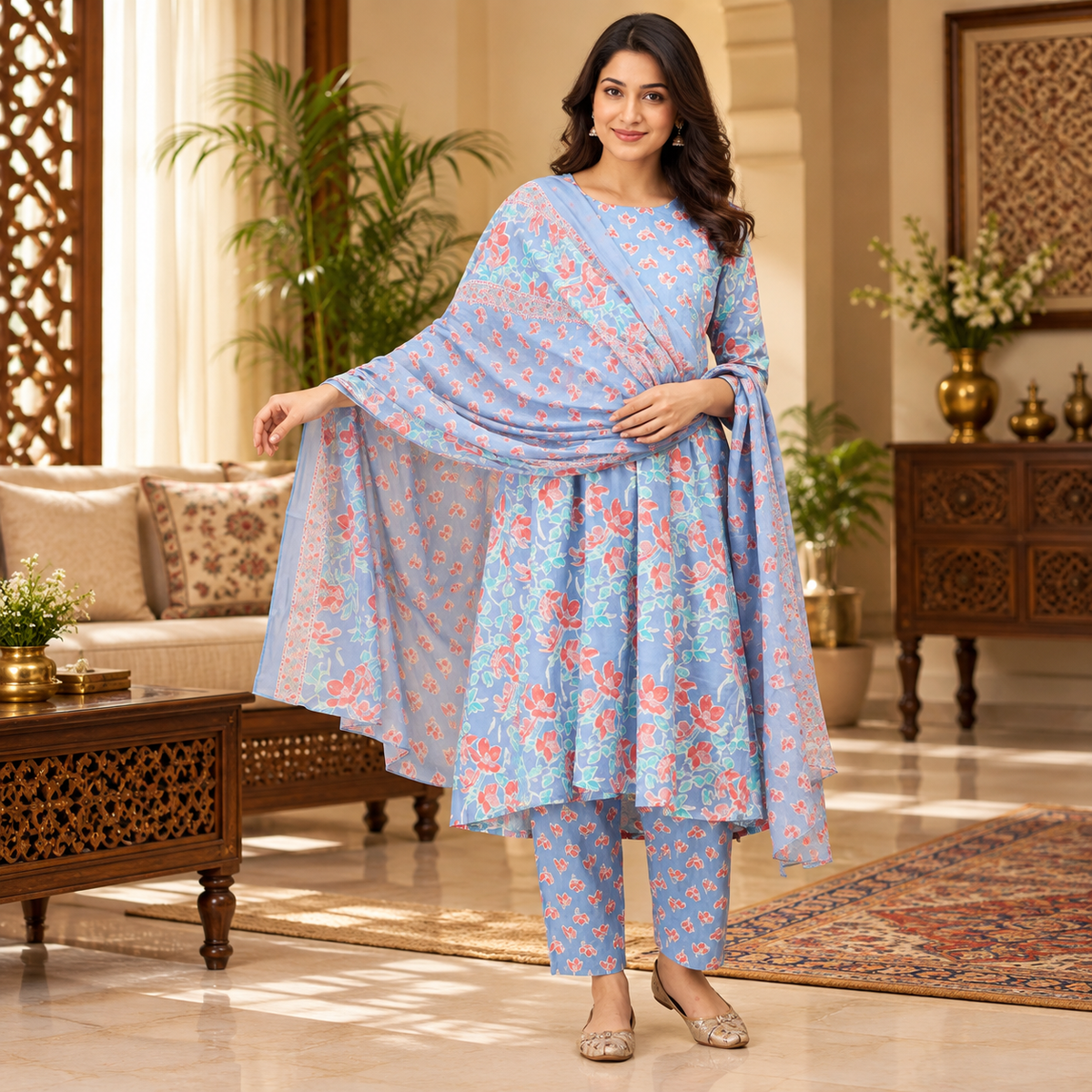 Saanjh Phool Maternity and Nursing Kurta Set Blue