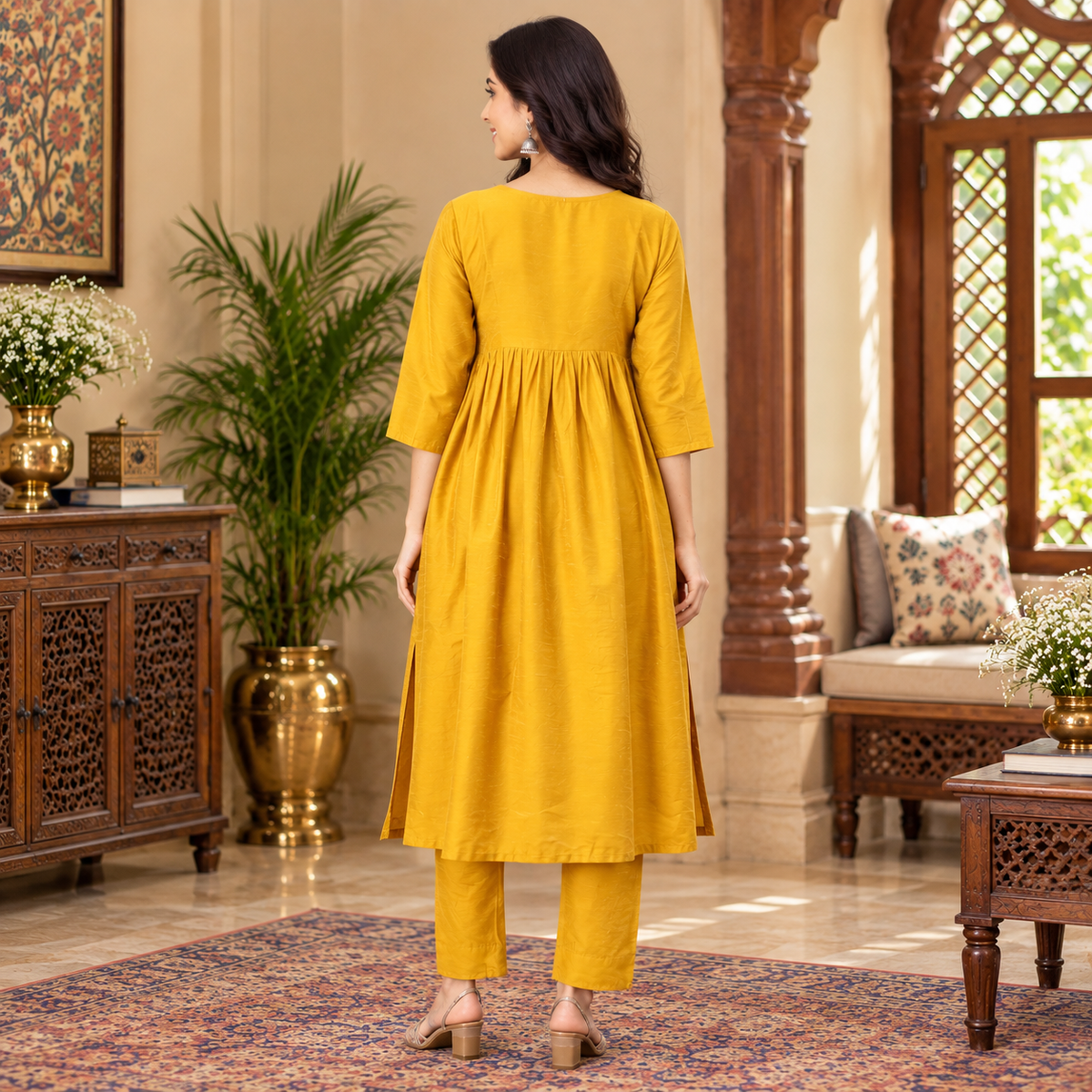 Rang-e-Kesar Maternity and Nursing Silk Kurta Set Yellow