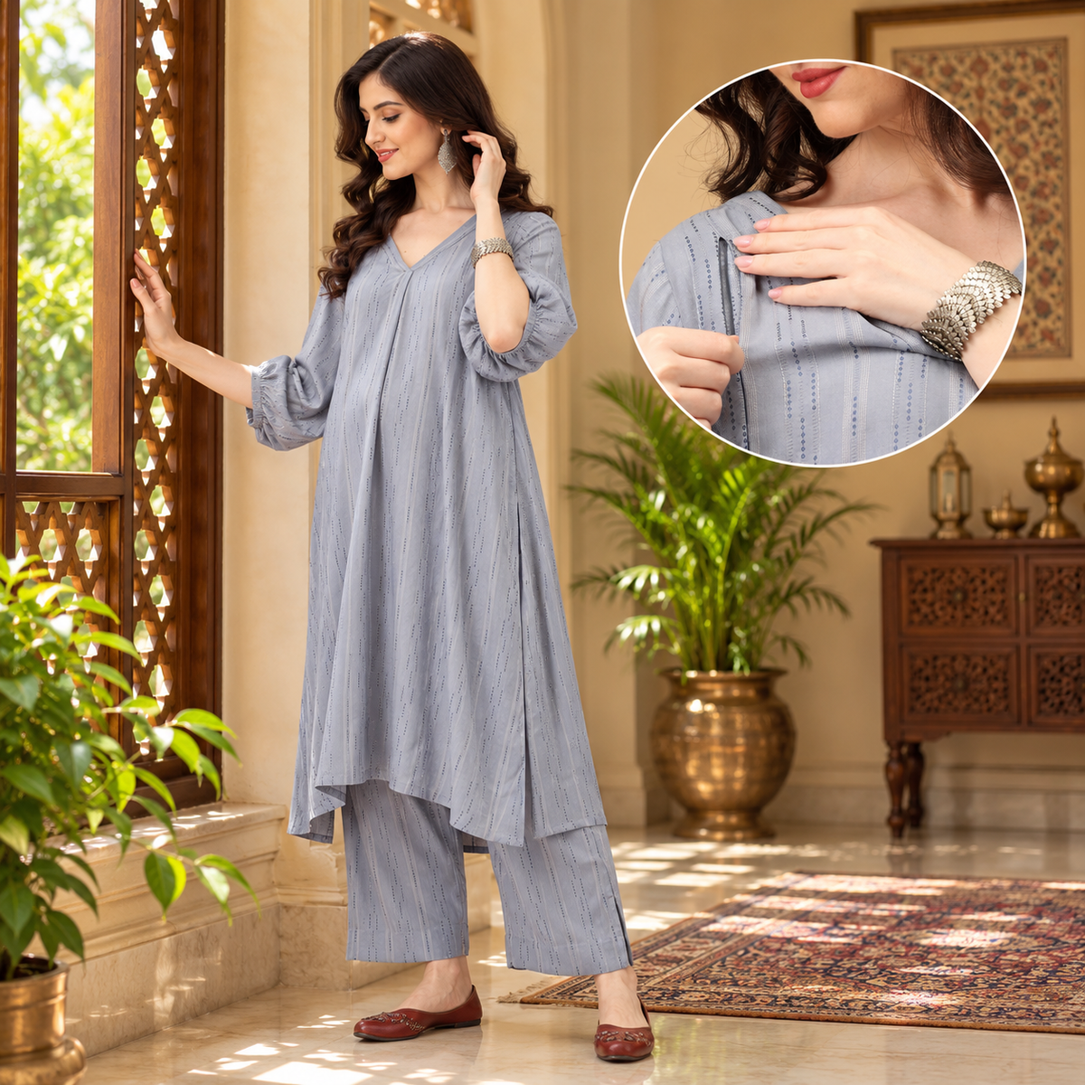 Smoky Swag Maternity and Nursing Co Ord Set Grey