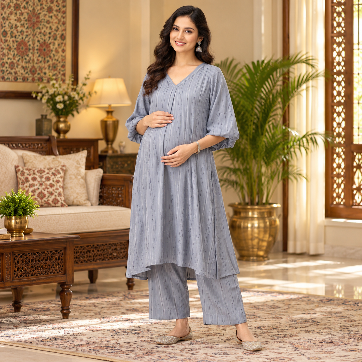 Smoky Swag Maternity and Nursing Co Ord Set Grey