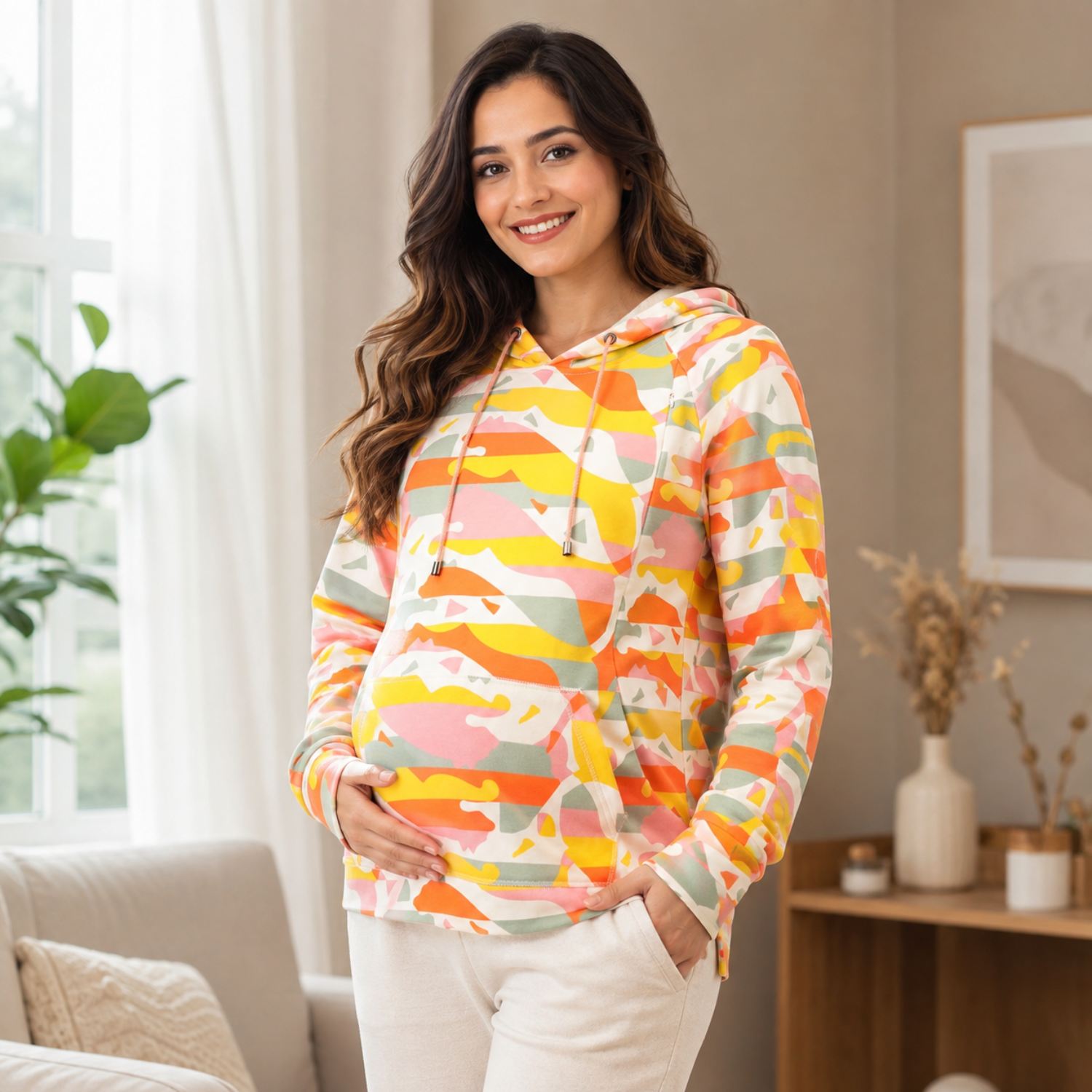 Color Splash Maternity and Nursing Hoodie Sweatshirt Multi