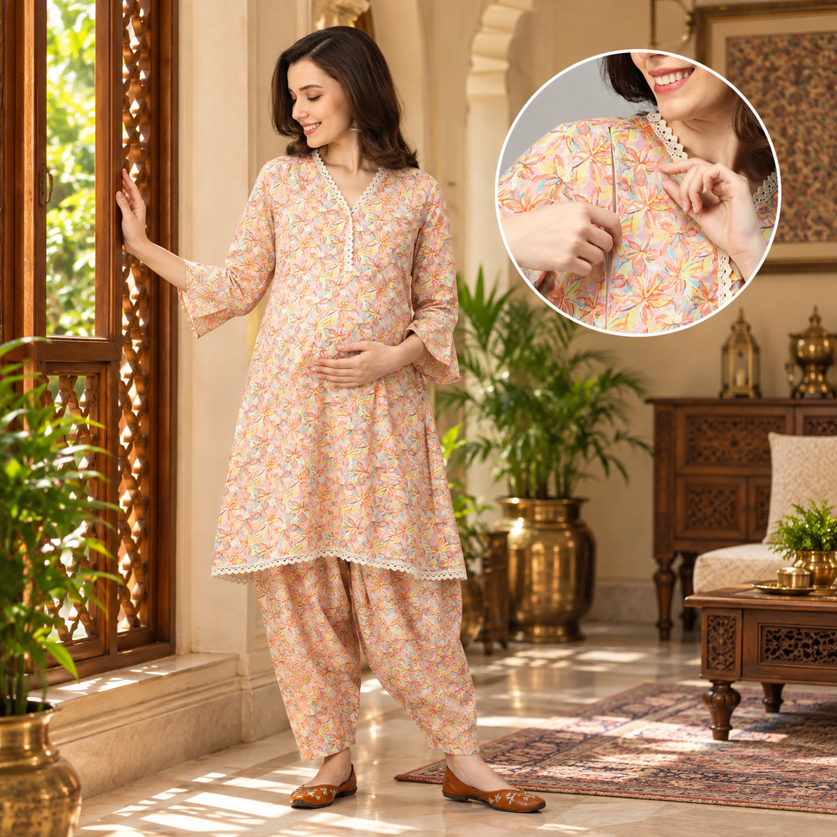 Peachin' It Maternity and Nursing Co Ord Set Multi