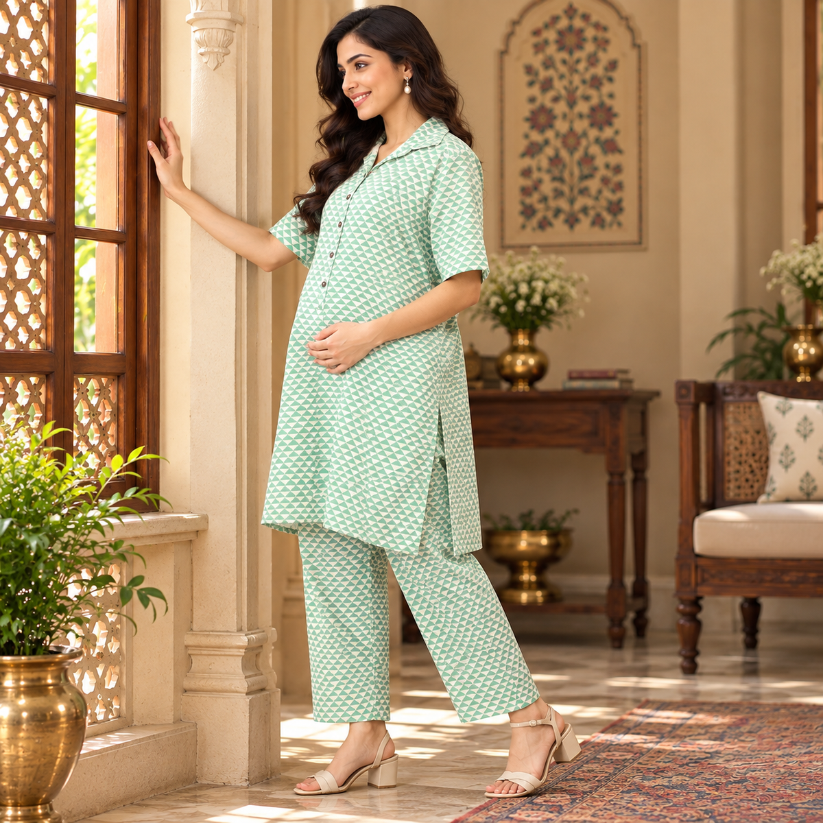 Geo-Mint-ry Maternity and Nursing Co Ord Set Green