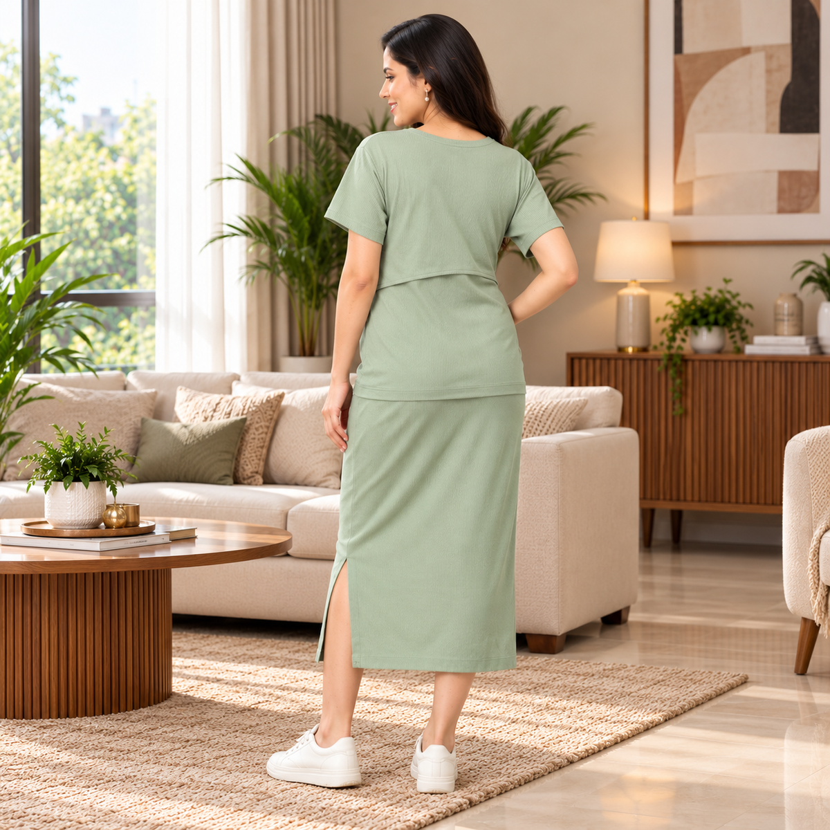 Olive the Trend Ribbed Maternity and Nursing Skirt Set Olive