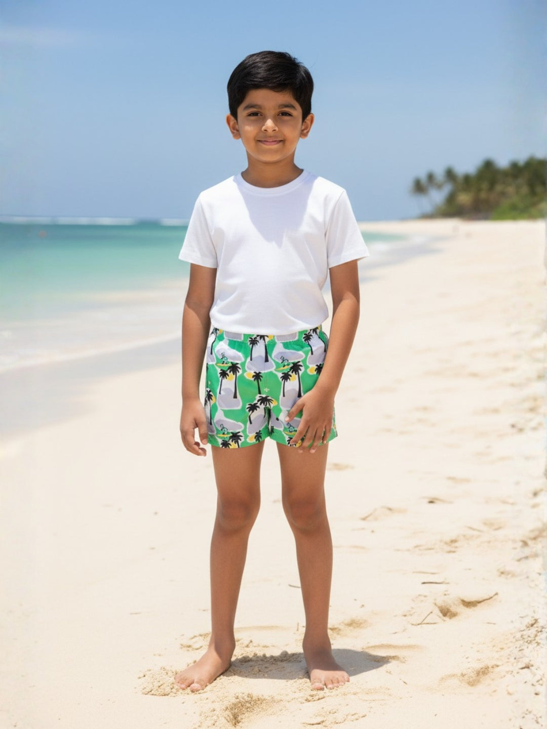Palm Paradise Palm Tree Print Boys Swim Shorts
