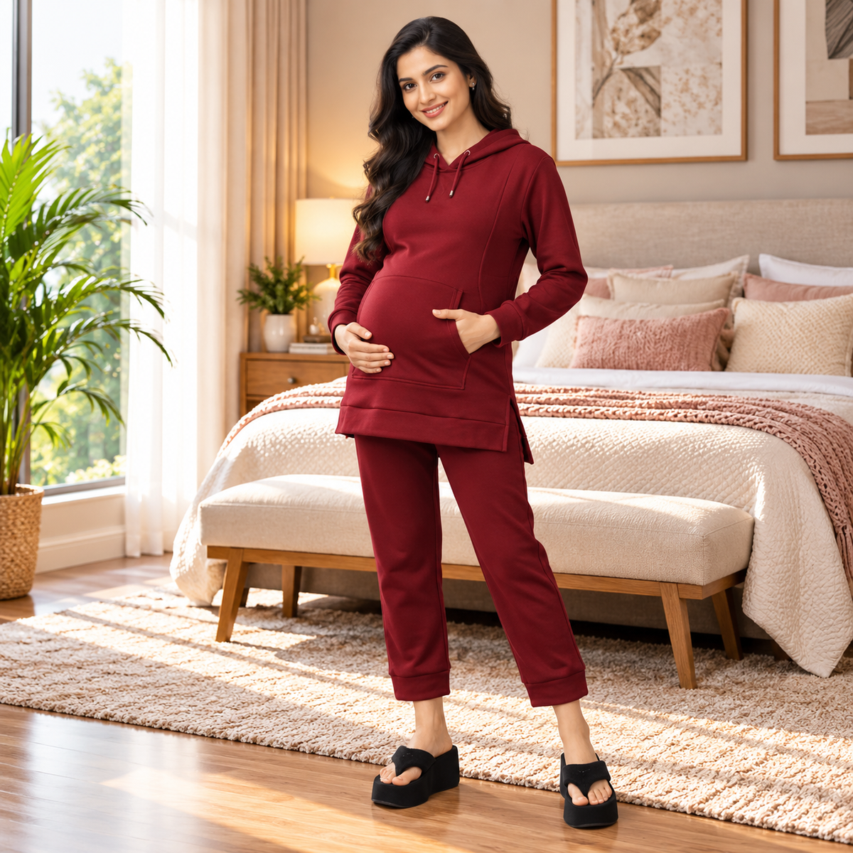 Can't Beet Me! Maternity and Nursing Hoodie Pajama Set Maroon
