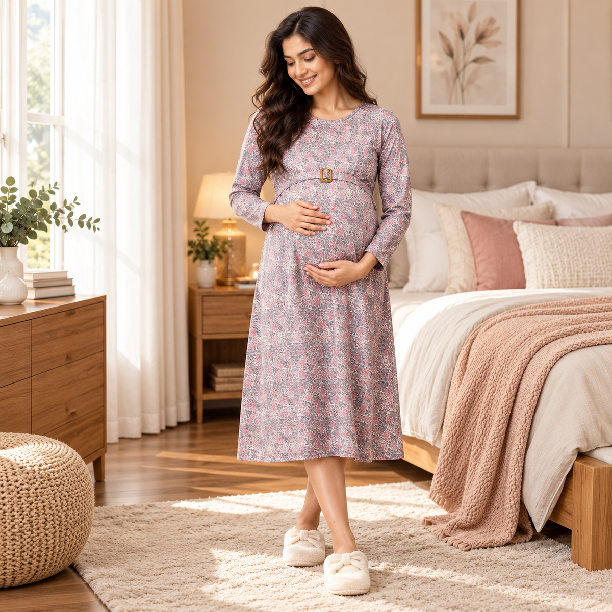 Frosted Flowers Maternity Sweater Dress Navy Blue
