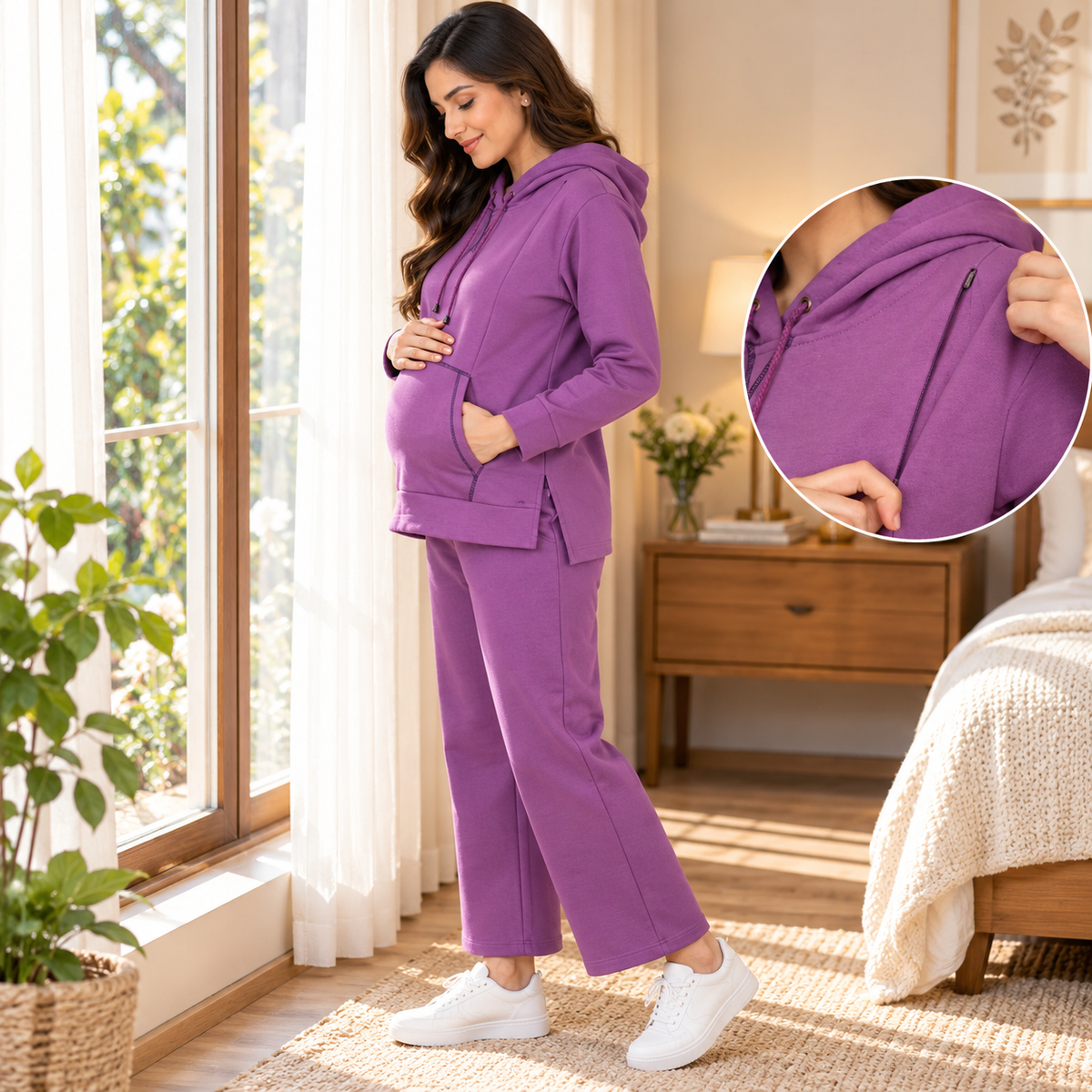 Frostbite Maternity and Nursing Hoodie Pajama Set Purple