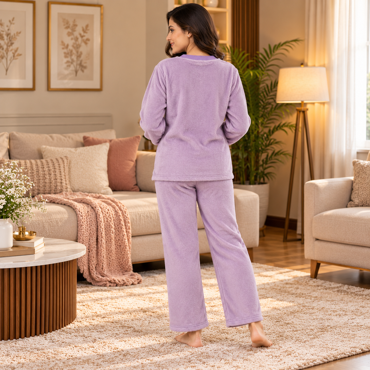 Lilac Fluffies Womens Fleece Night Suit Purple