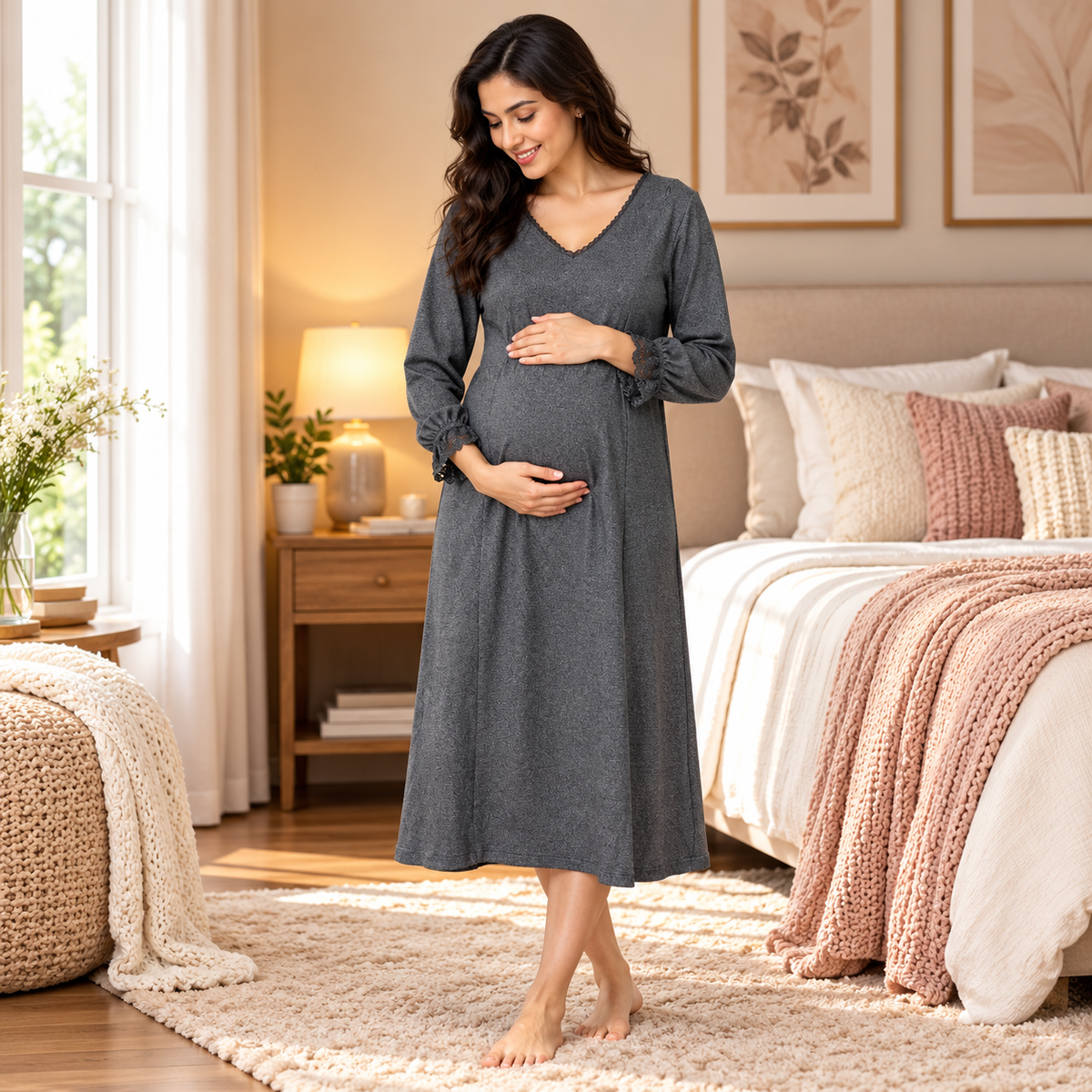 Night Shadow Maternity and Nursing Sweater Dress Grey