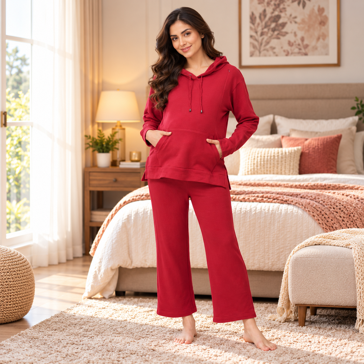 Magenta Blossom Maternity and Nursing Hoodie Pajama Set Magenta