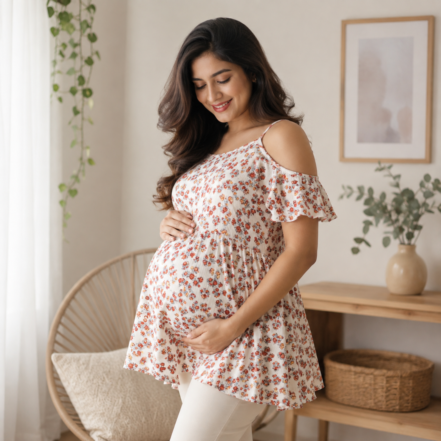 Lavishly Loved Floral Maternity and Nursing Top Cream