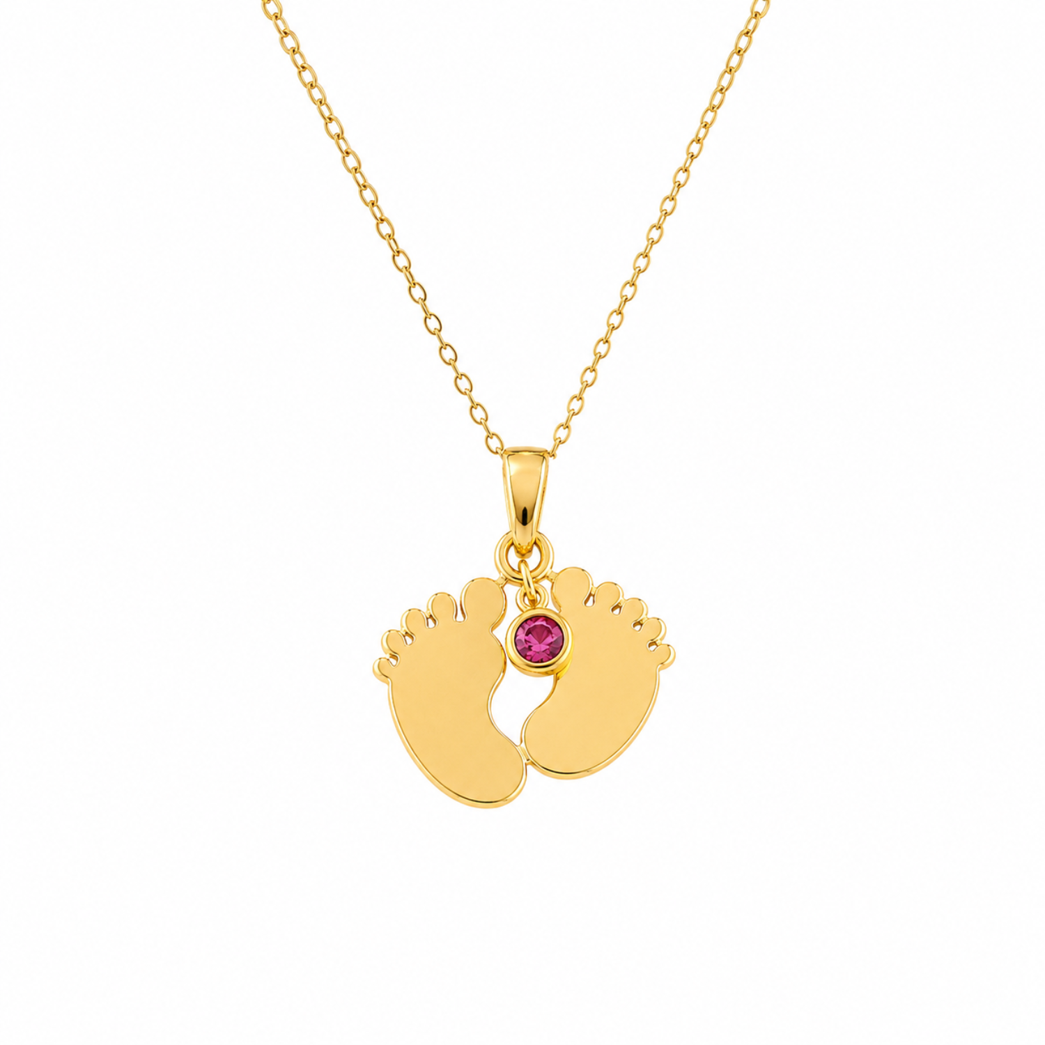 Baby Feet Birthstone Pendant Necklace in 925 Sterling Silver (Gold Plated)