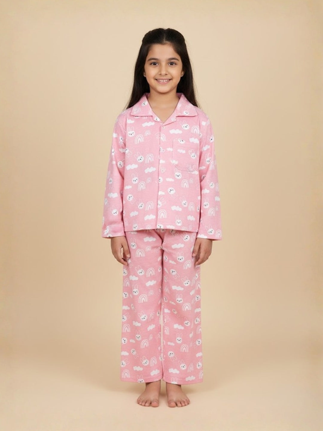 Pink Cutey Bunny Baby Kids Pajama Nightsuit Set