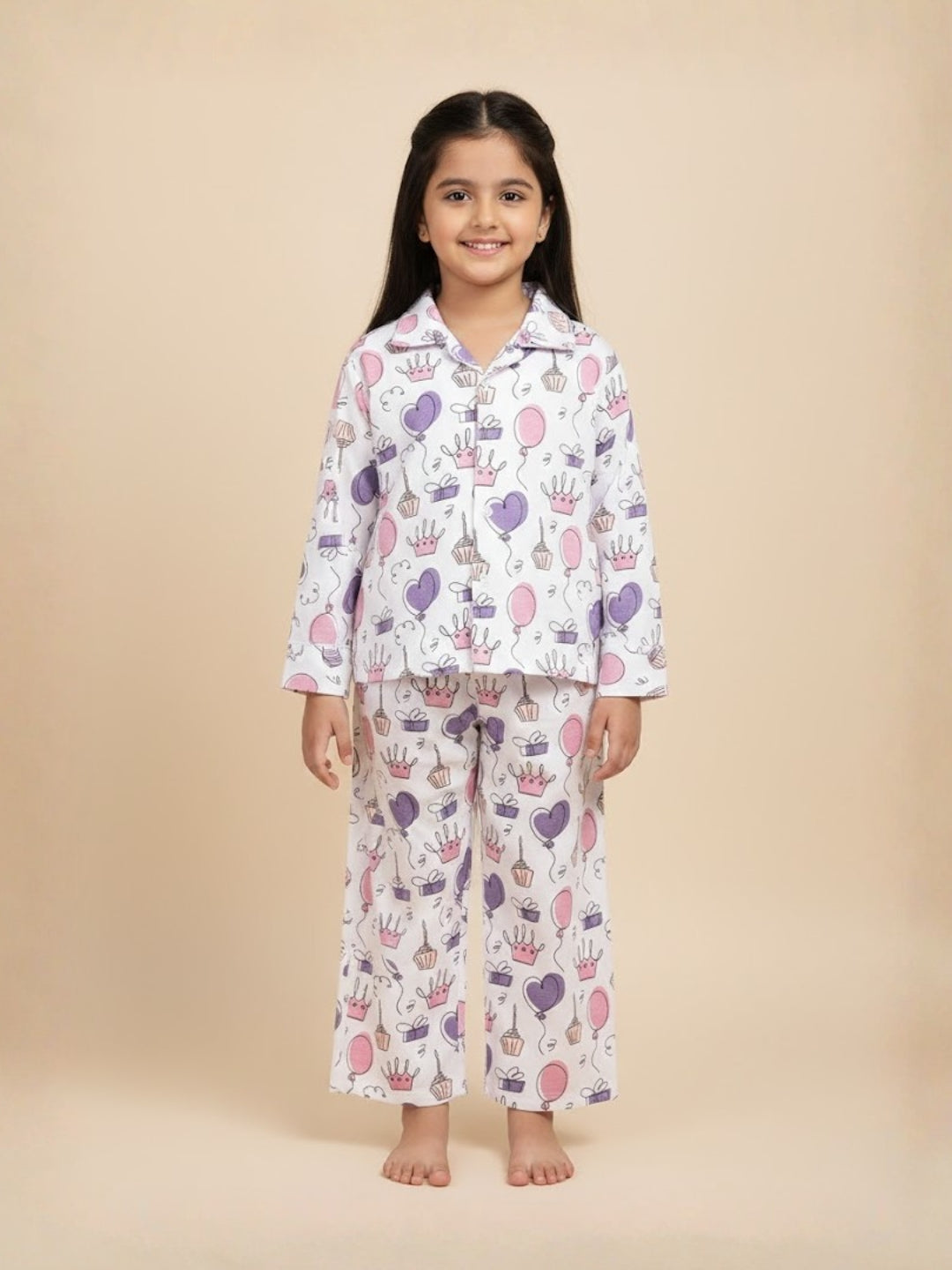 White Princess Party Pajama Nightsuit Set For Kids