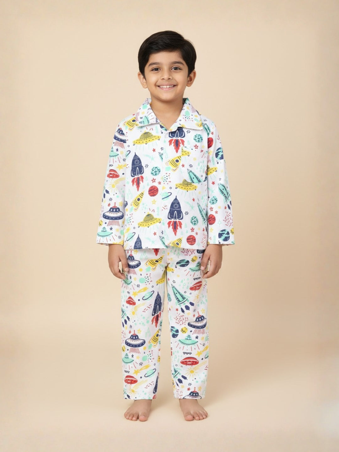 White Tour To The Space Pajama Nightsuit Set For Kids