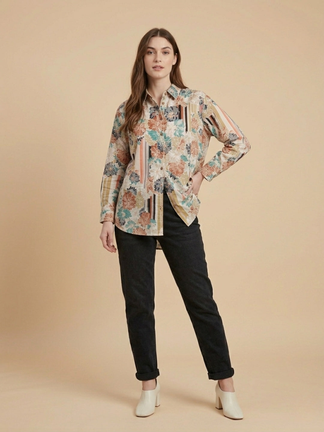 Cream Classic Maternity and Nursing Oversized Shirt Cream