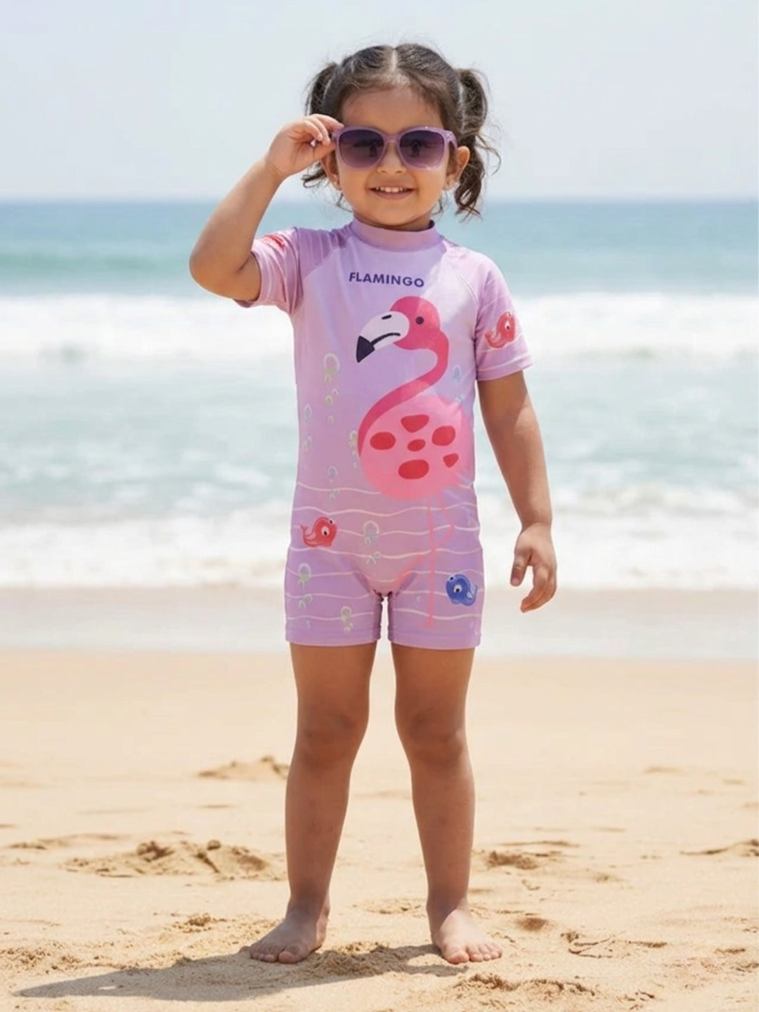 Flamingo Fandango Girls Bodysuit Swimsuit With Matching Cap