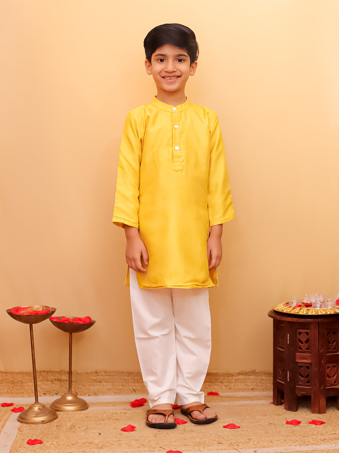 Golden Hour Yellow Silk Embroidered Boys Kurta Pajama Set
