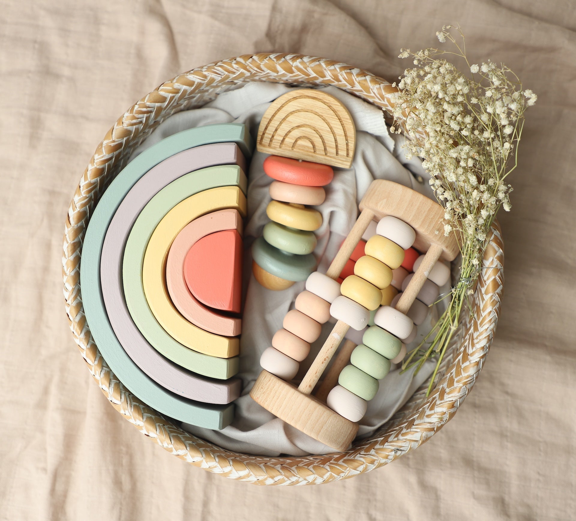 Rainbow Beginnings 3 PCS Newborn Baby Gift Box With Stacker And Rattle