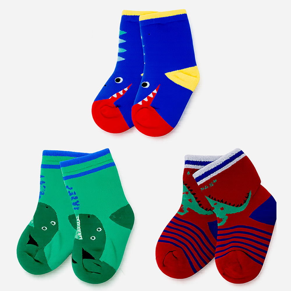 Little Surprise Box Blue Maroon And Green Big Face Animal Socks For Kids