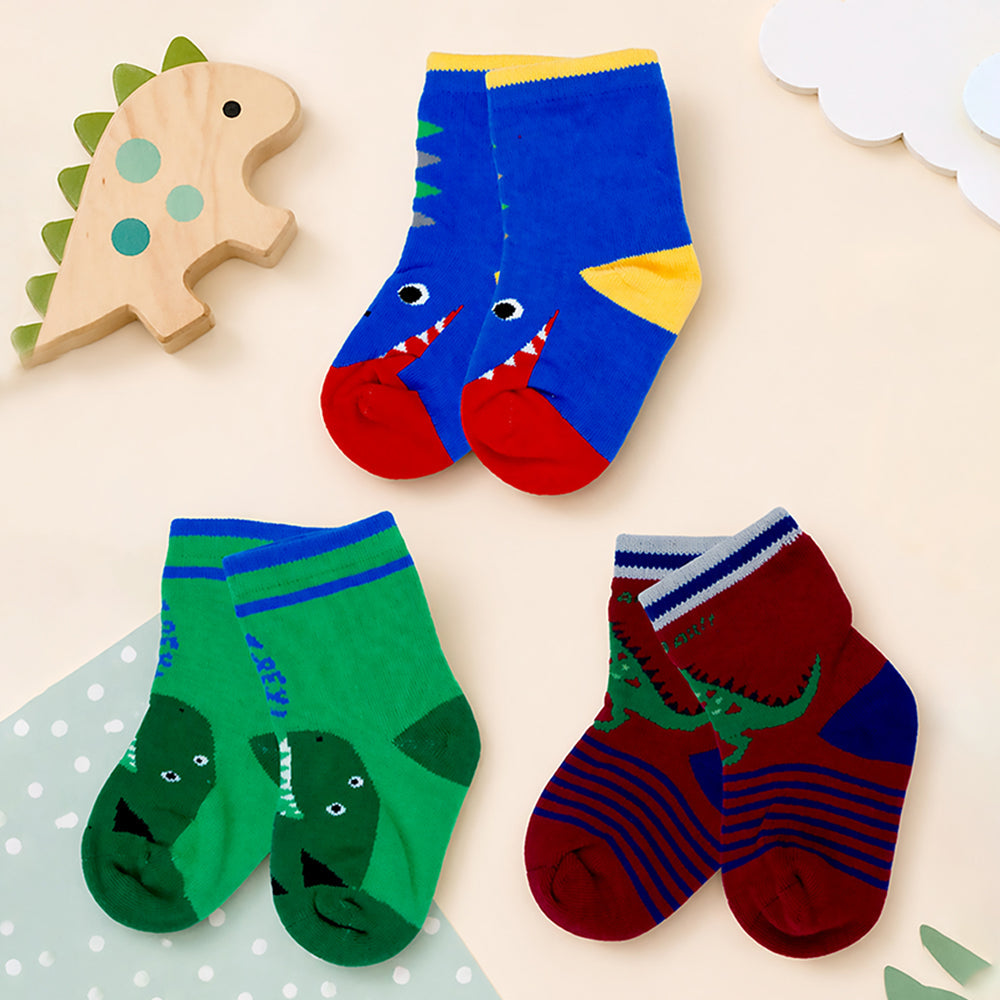 Little Surprise Box Blue Maroon And Green Big Face Animal Socks For Kids