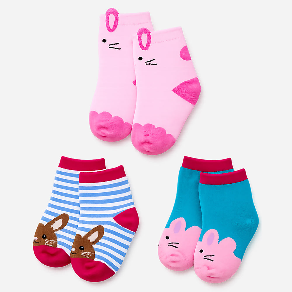 Little Surprise Box Red Border Pink Ears Animal Print Socks Set