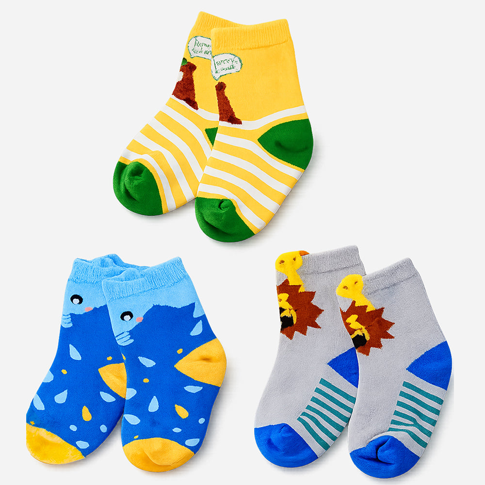 Little Surprise Box Yellow Blue Grey Stripes Socks Set For Kids