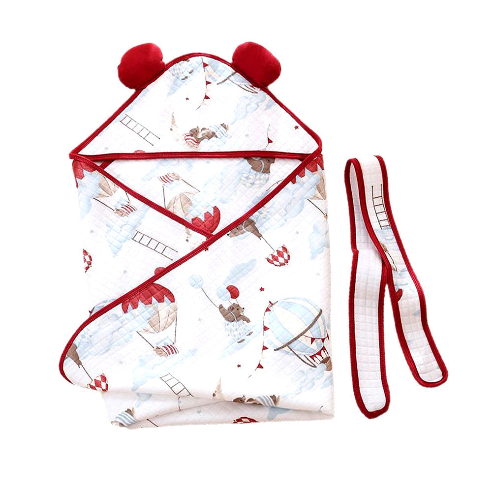 Red Hot Air Balloon 1 PC Kids Cotton Muslin Dohar With Hooded Print