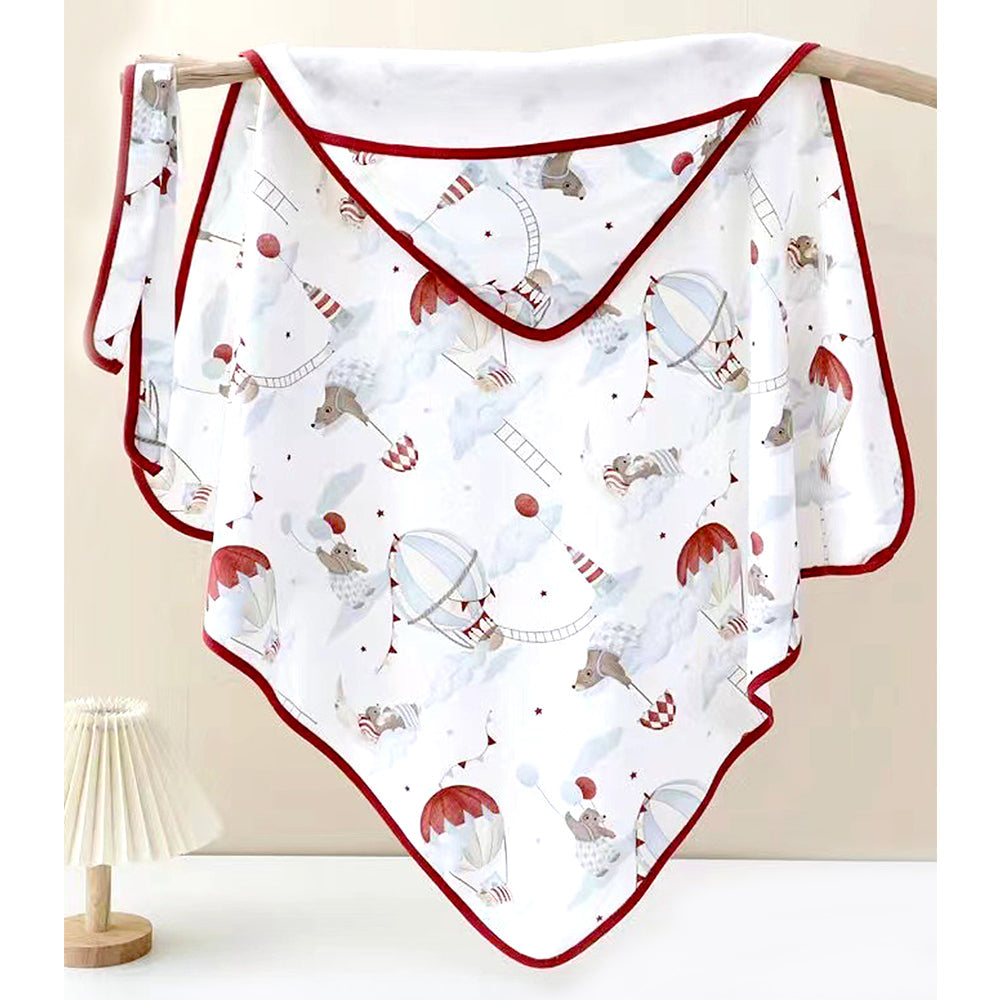Red Hot Air Balloon 1 PC Kids Cotton Muslin Dohar With Hooded Print