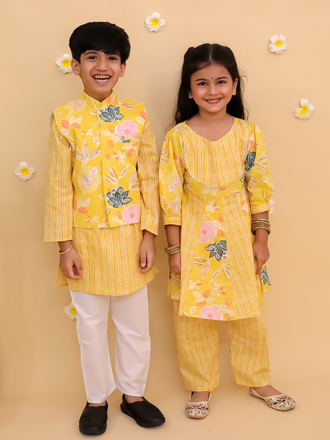 Ray Of Style Girls Anarkali Sharara And Boys Jacket Kurta Pajama Twinning Combo Of 2
