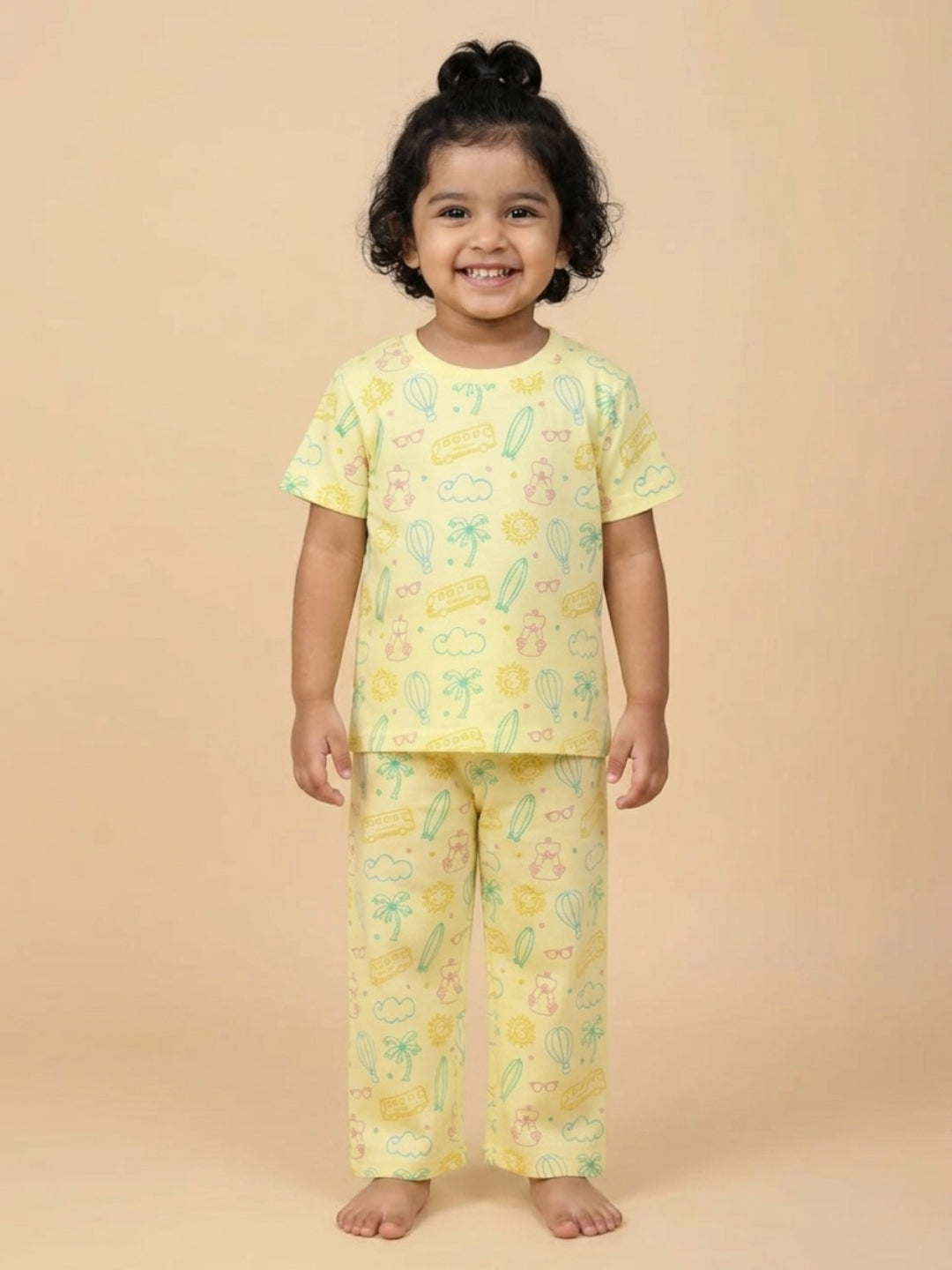 Yellow Route To Rest Travel Pajama Set For Kids