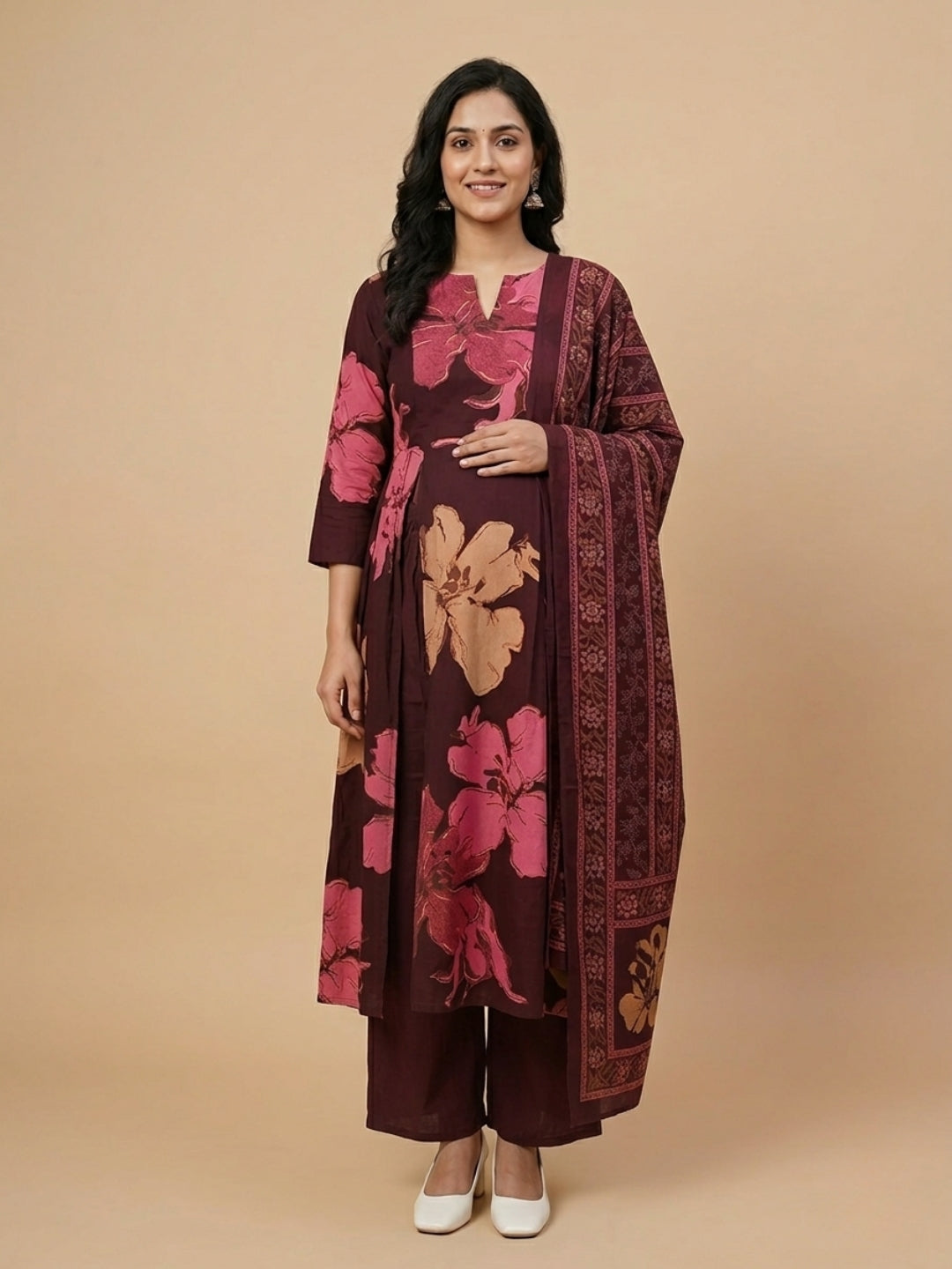 Royal Garnet Maternity and Nursing Kurta Set Maroon