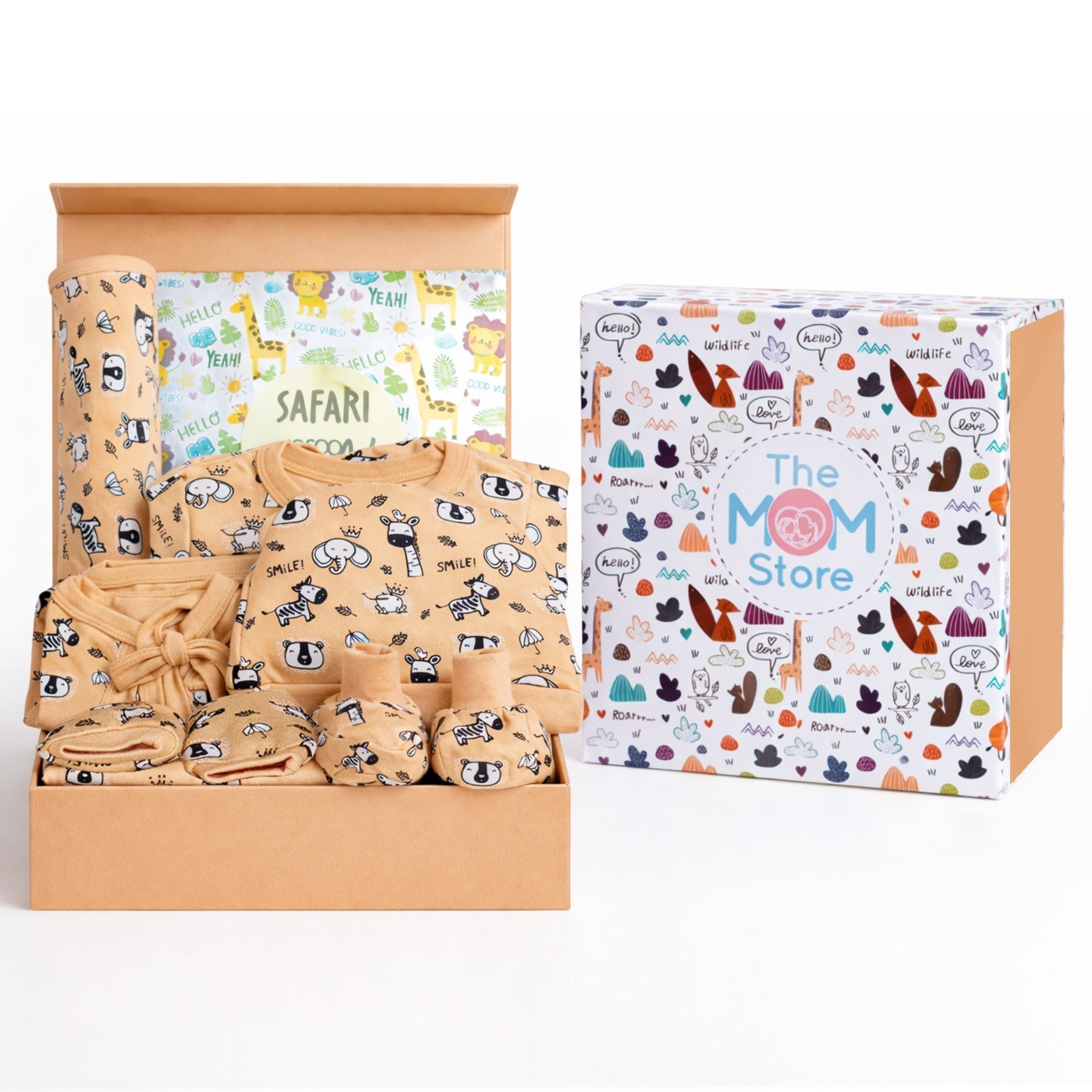 Sunset Safari 7 PCS Newborn Baby Gift Hamper Set With Milestone Cards