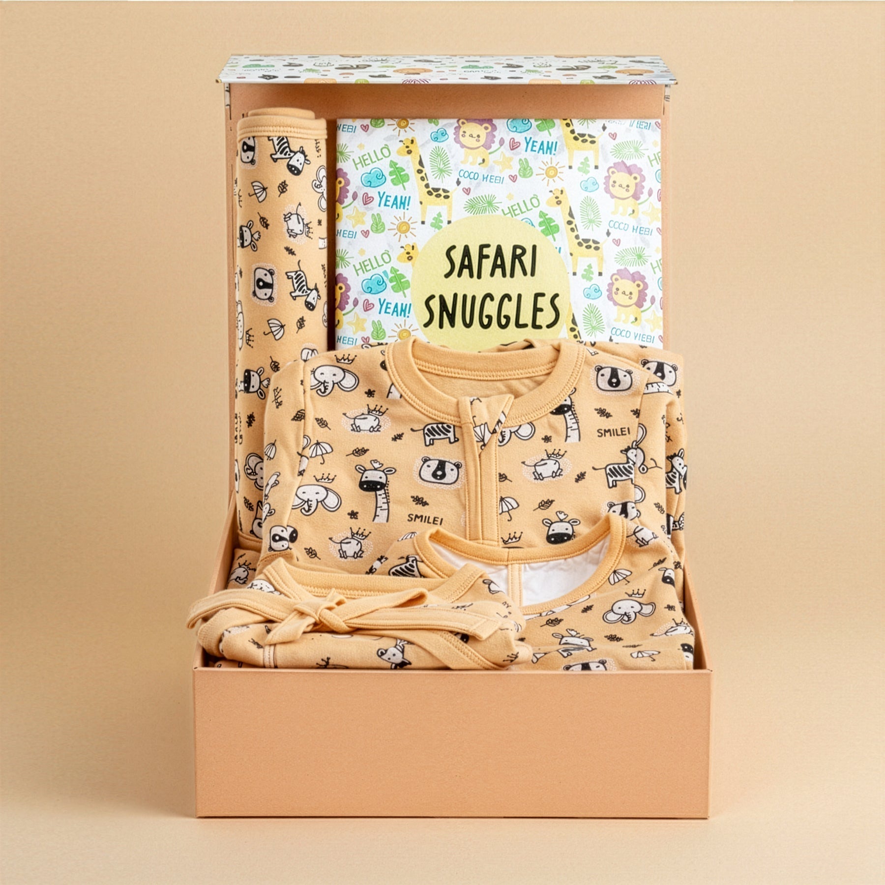 Sunset Safari 5 PCS Newborn Baby Gift Box With Romper And Milestone Cards