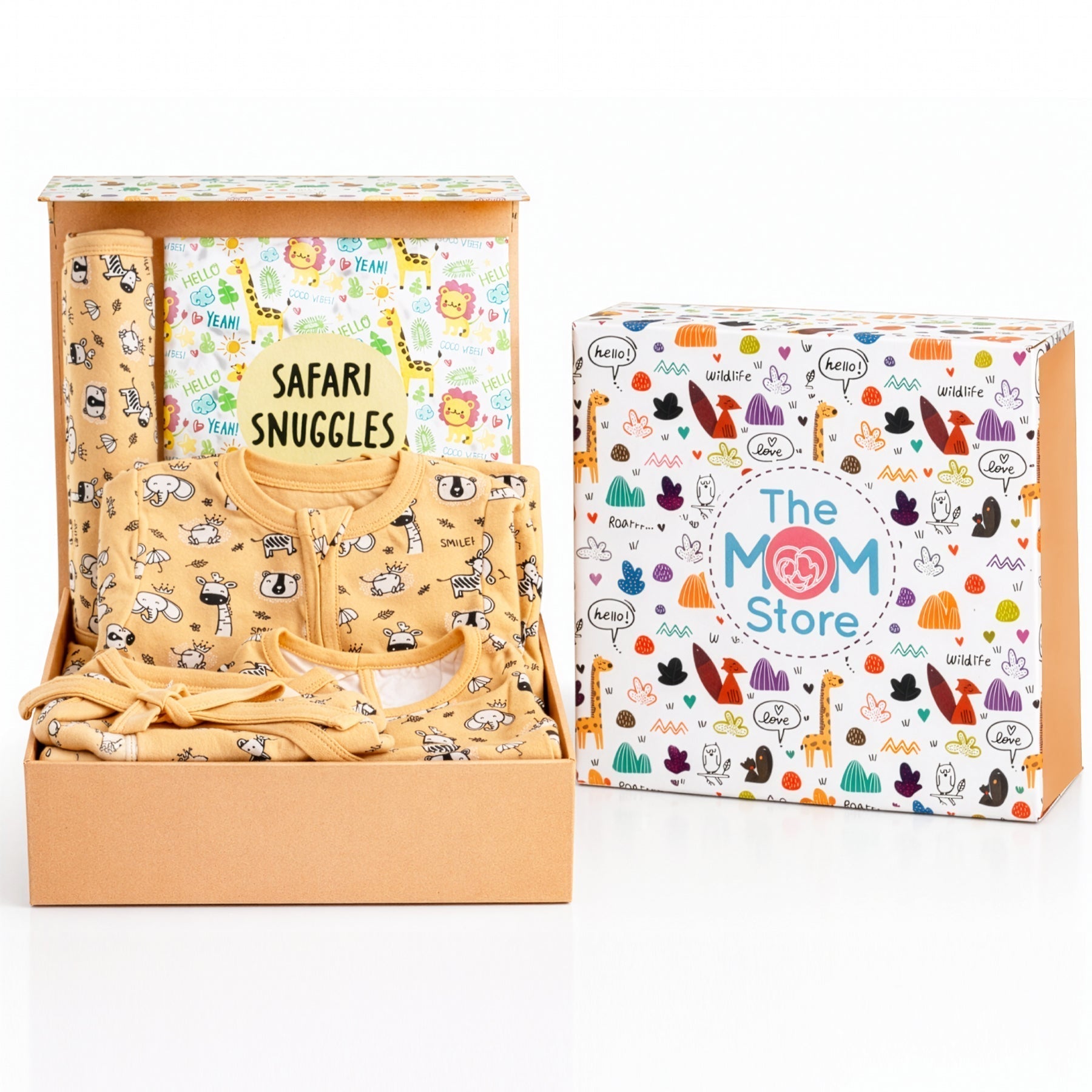 Sunset Safari 5 PCS Newborn Baby Gift Box With Romper And Milestone Cards
