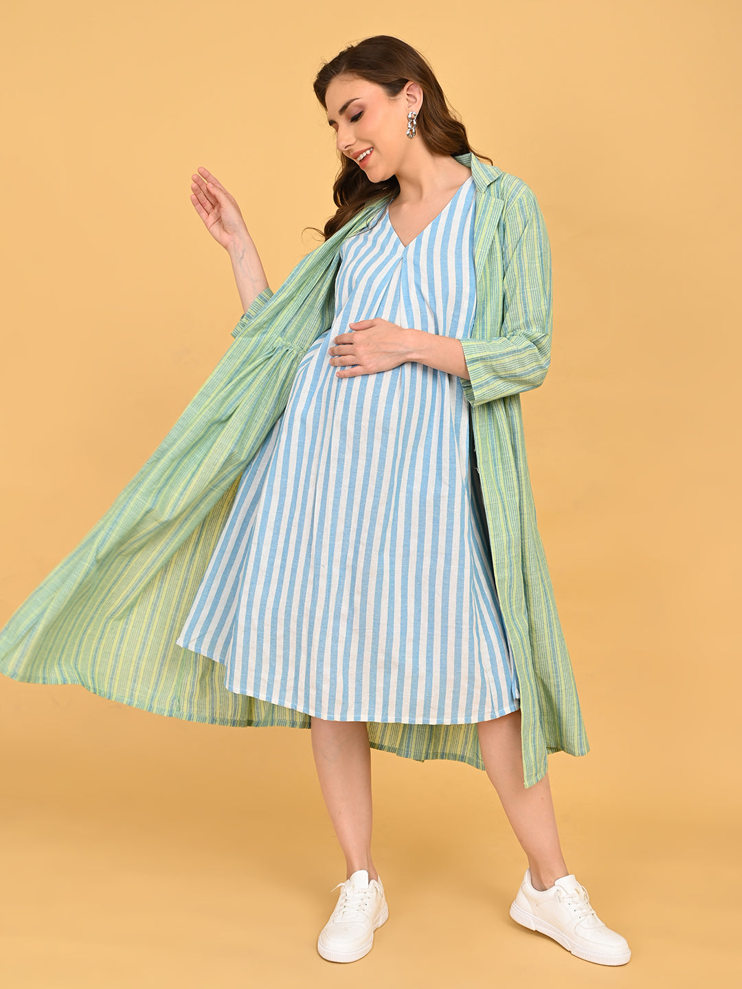 Stripe Duet Maternity and Nursing Shacket Dress Multi