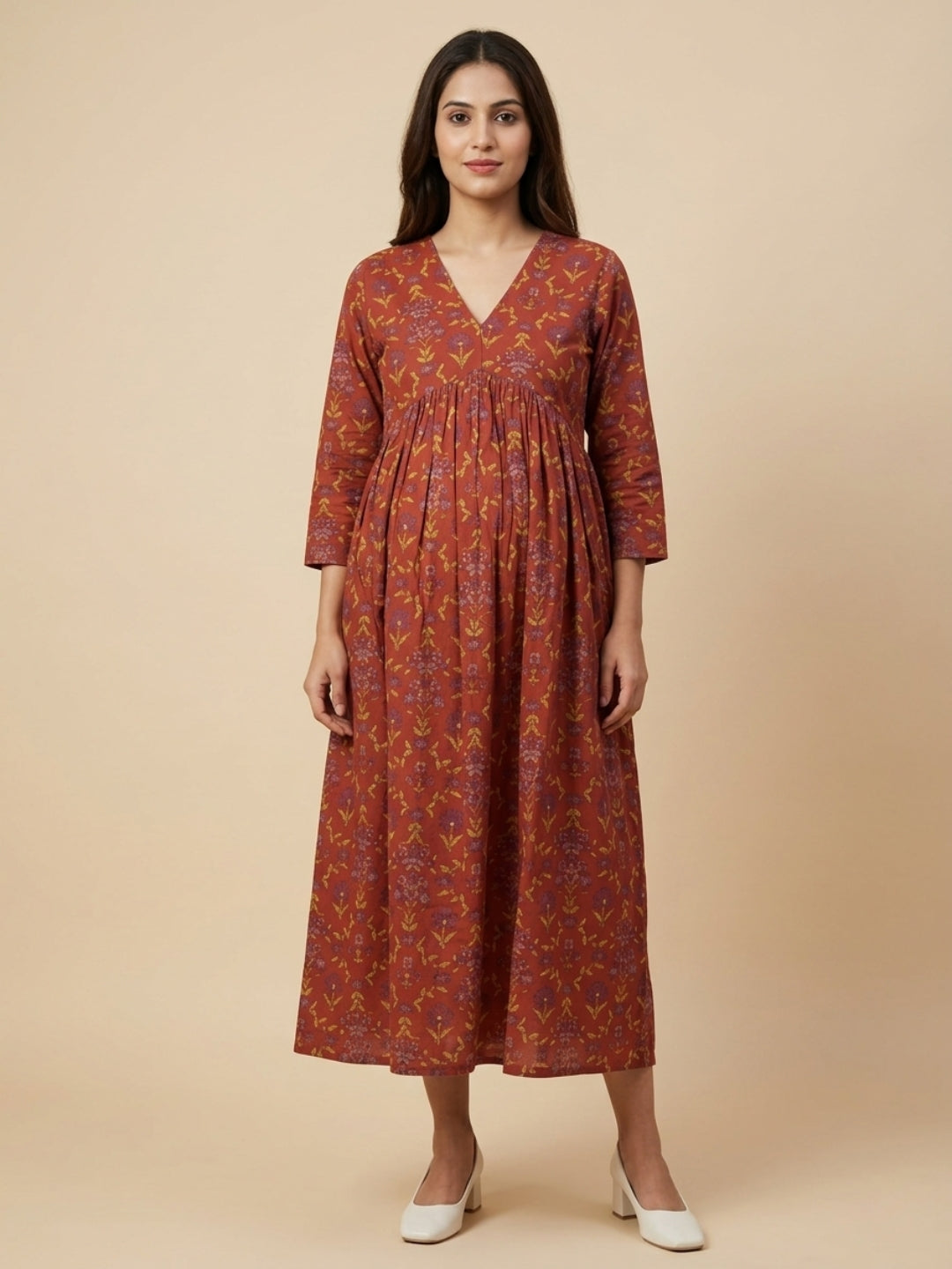 Terracotta Garden Maternity and Nursing Dress Rust