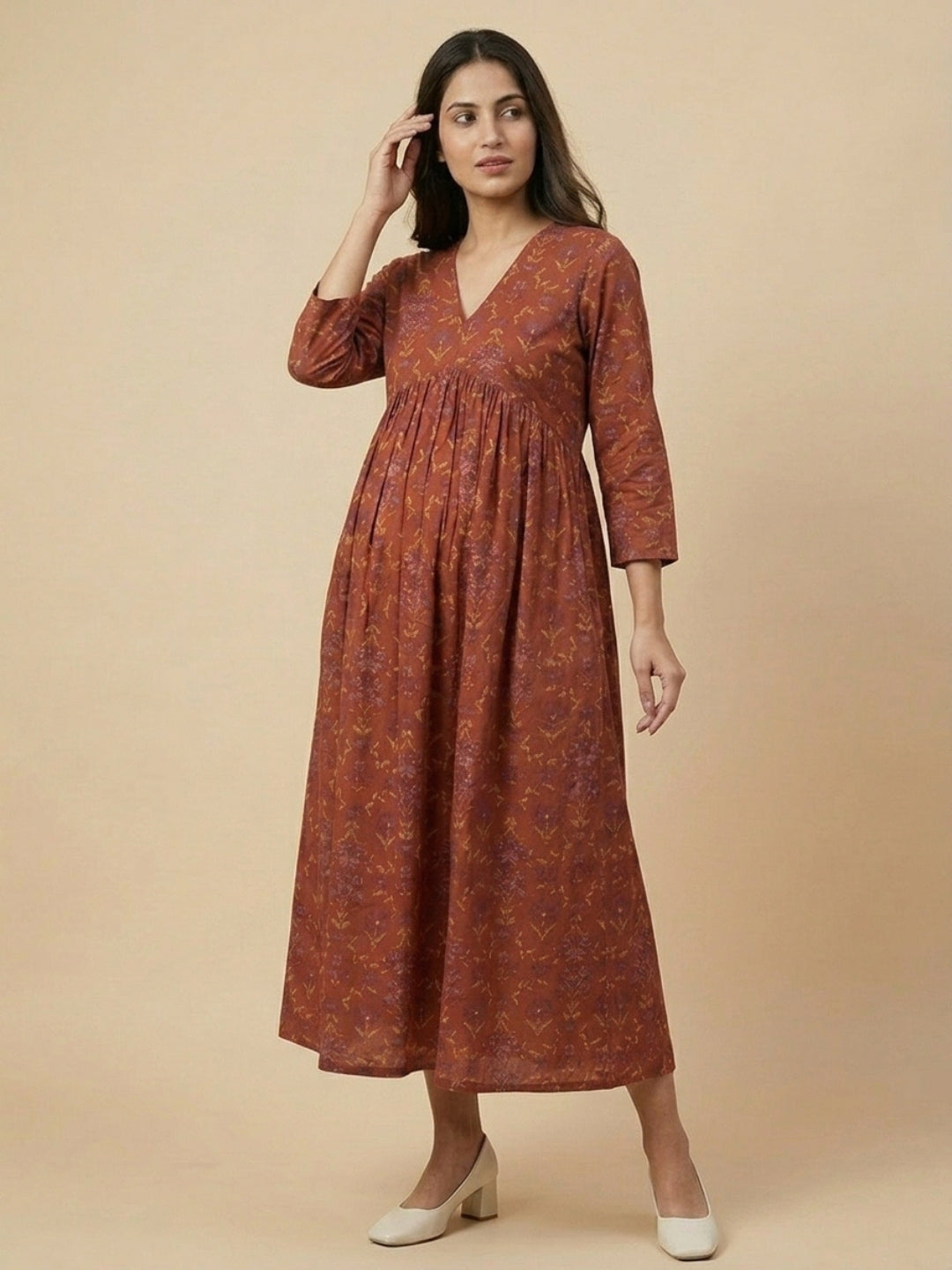 Terracotta Garden Maternity and Nursing Dress Rust