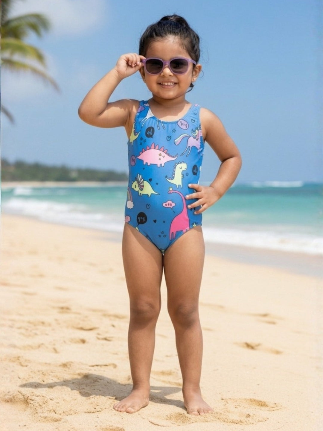 Unicorn And Dino Dream Girls Swimsuit With Headband