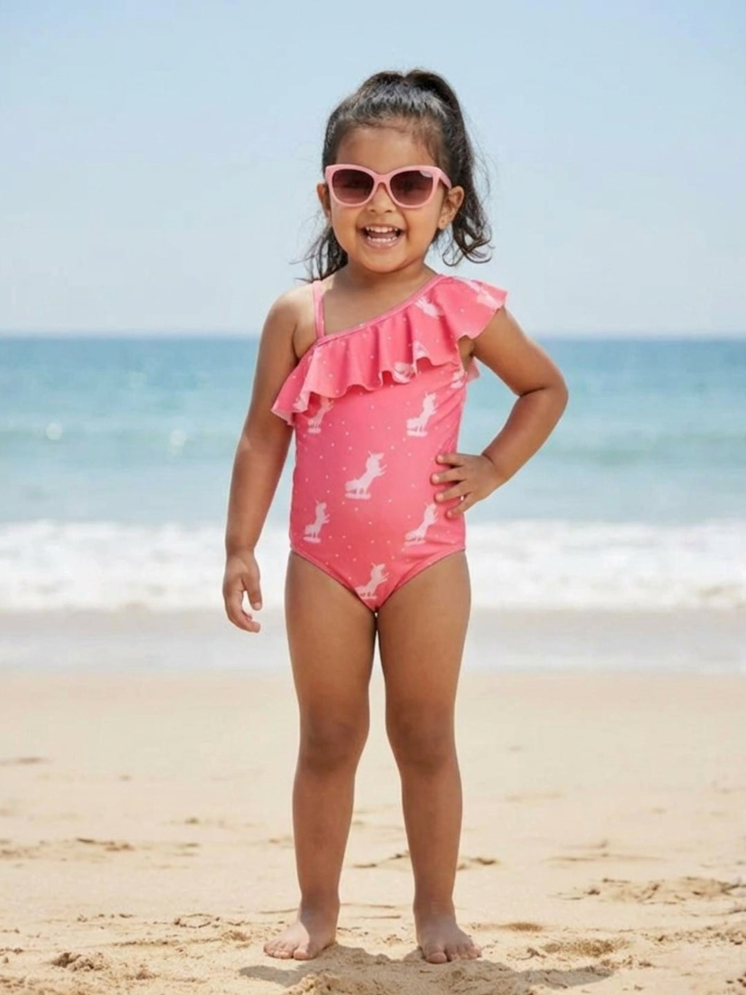 Unicorn Wave Girls Ruffle Sleeveless Swimsuit