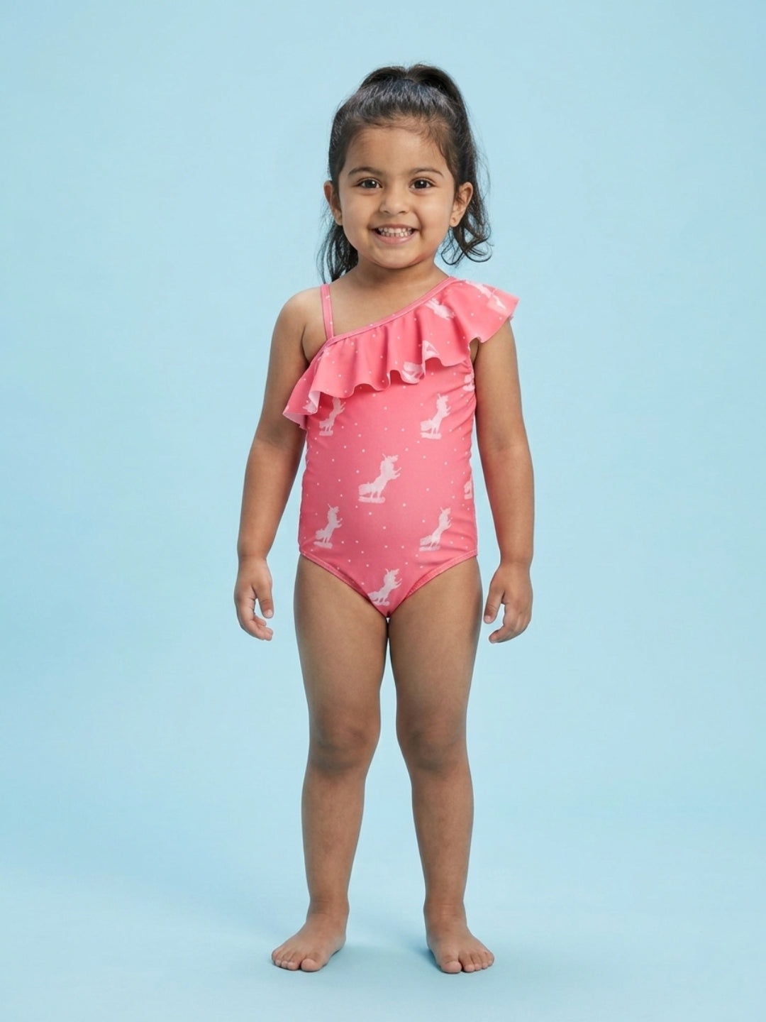 Unicorn Wave Girls Ruffle Sleeveless Swimsuit