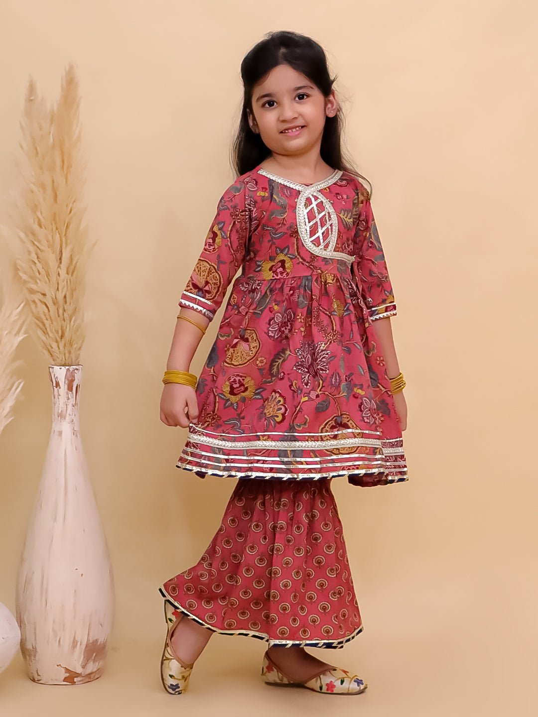 Aangan Aabha Block Print Girls Anarkali Sharara Set
