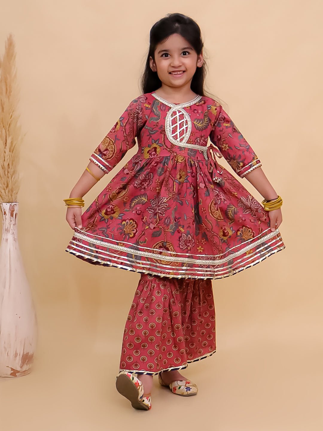 Aangan Aabha Block Print Girls Anarkali Sharara Set
