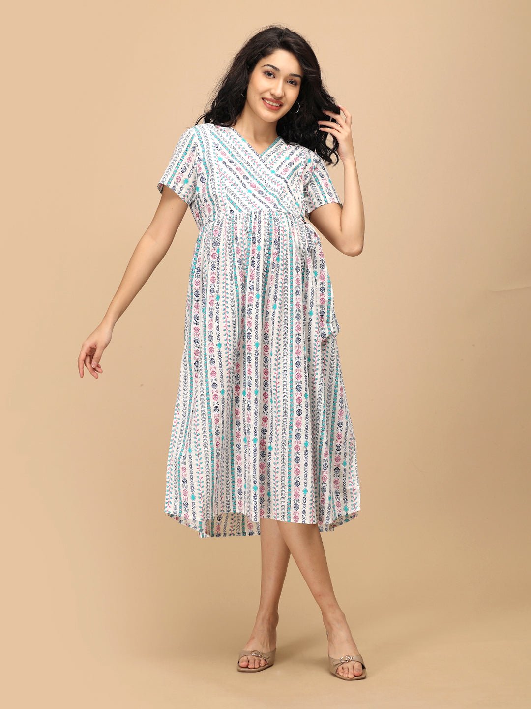 Aarohi Block Bloom Maternity and Nursing Dress Multi