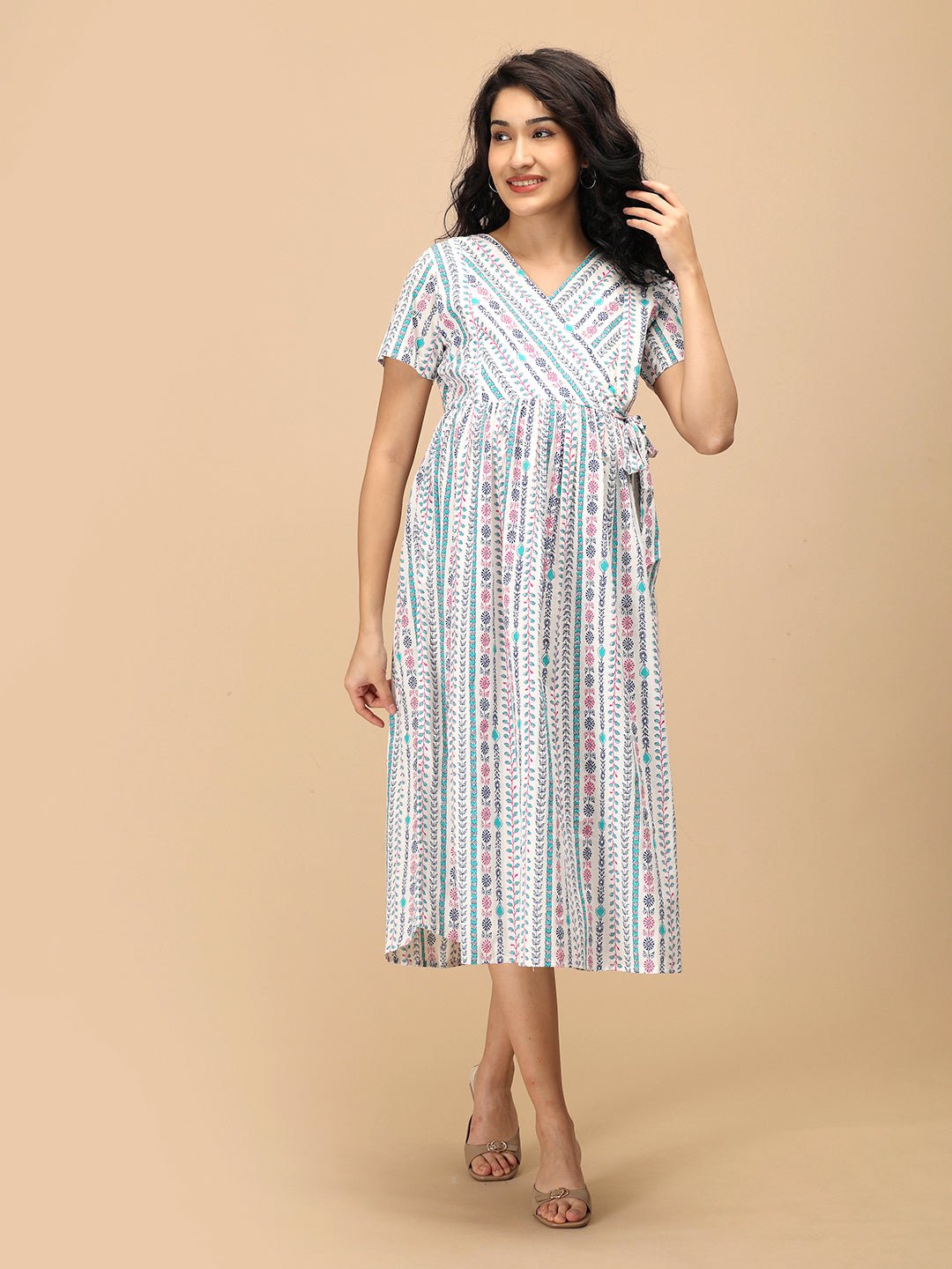 Aarohi Block Bloom Maternity and Nursing Dress Multi