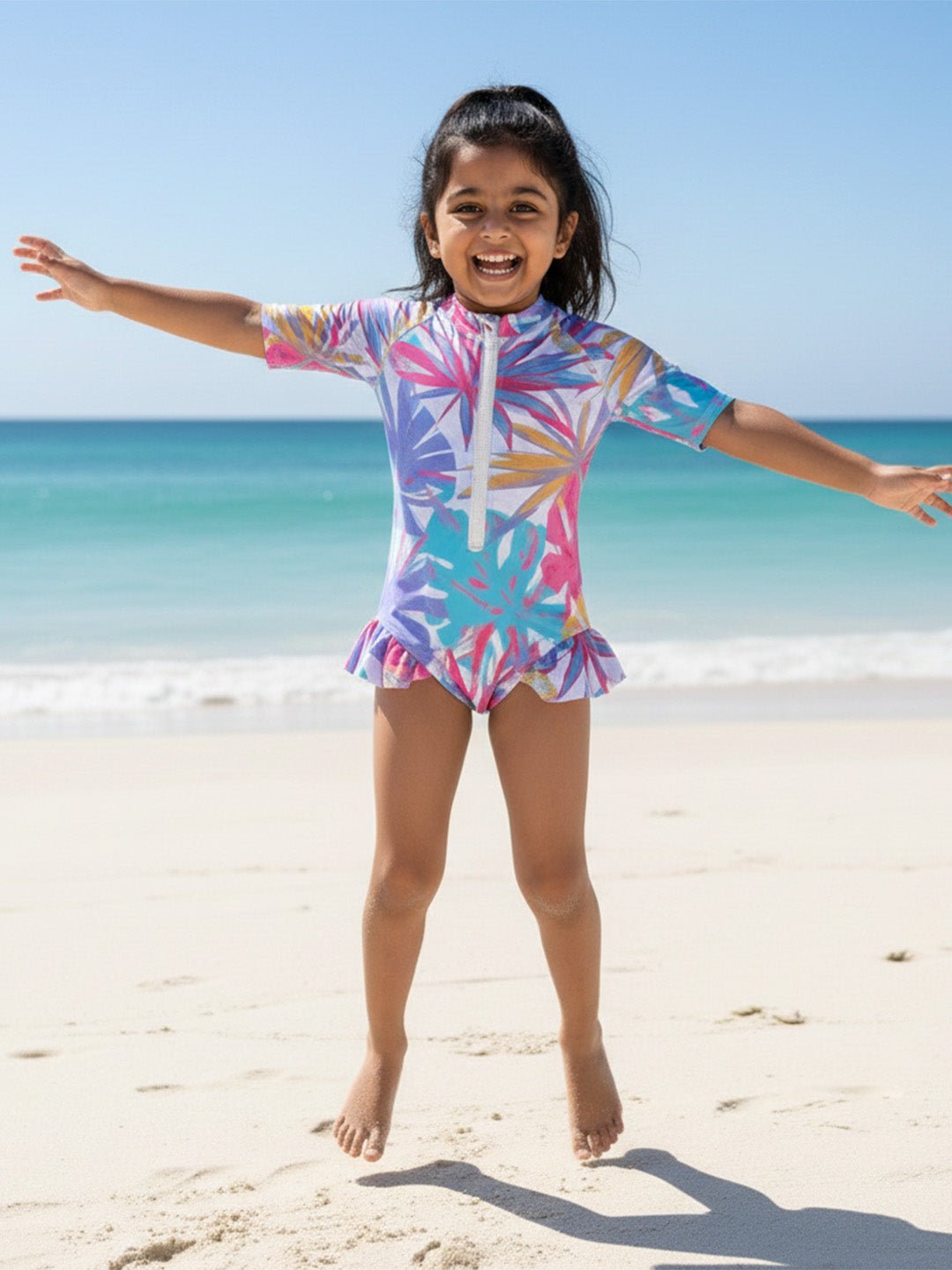 Aloha Wave Girls Short Sleeve All-Over Print Swimsuit