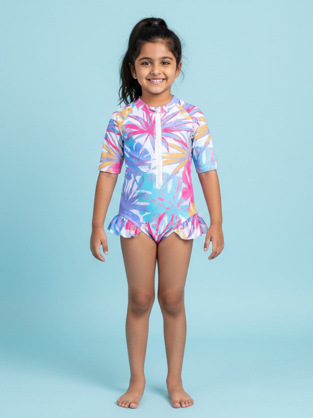 Aloha Wave Girls Short Sleeve All-Over Print Swimsuit