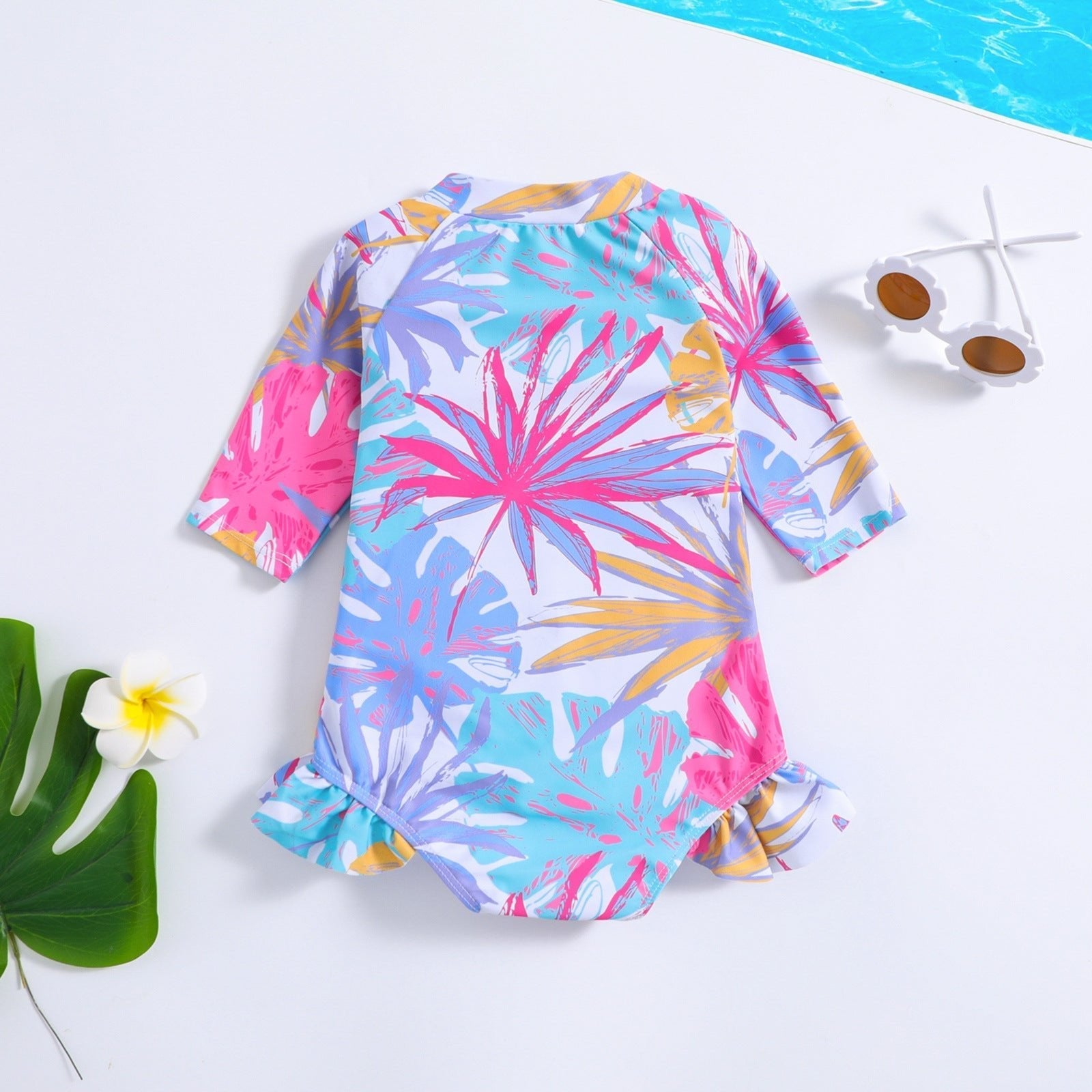 Aloha Wave Girls Short Sleeve All-Over Print Swimsuit