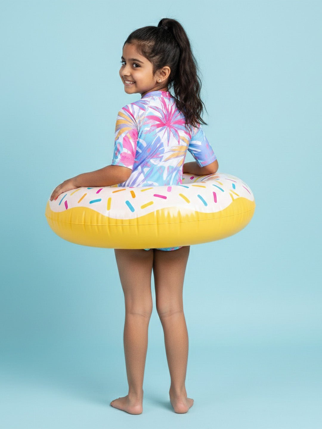 Aloha Wave Girls Short Sleeve All-Over Print Swimsuit